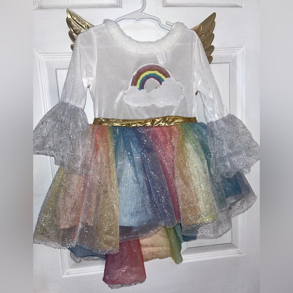 NEW*Girl’s  unicorn dress With Golden Wings  and  Head Band 2-3T 100% Polyester